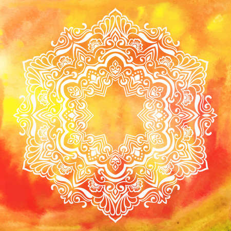 Vector ornamental round lace with damask and arabesque elements. Mehndi style. Orient traditional ornament. Zentangle-like round colored floral ornament.のイラスト素材