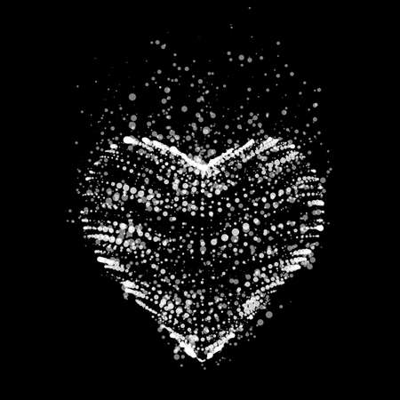 Abstract vector grayscale background with glowing heart. Cloud of white shining points in the shape of a heart. Futuristic style card. Eps10のイラスト素材