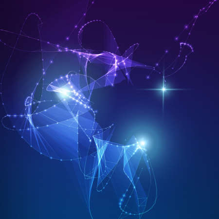 Abstract vector violet polygonal mesh background. Futuristic technology style. Elegant background for business presentations. Flying debris, points and lines. eps10のイラスト素材