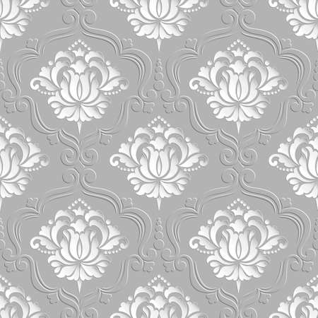 Vector damask seamless pattern background. Elegant luxury texture for wallpapers, backgrounds and page fill. 3D elements with shadows and highlights. Paper cut.のイラスト素材