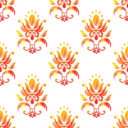 Vector damask seamless pattern background. Elegant luxury texture for wallpapers, backgrounds and page fill. Made with watercolors.のイラスト素材