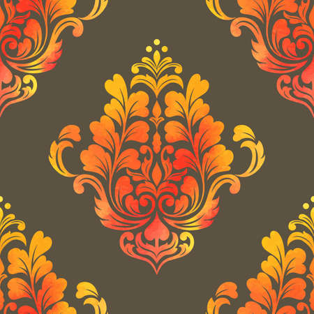 Vector damask seamless pattern element. Elegant luxury texture for wallpapers, backgrounds and page fill. Made with watercolors.のイラスト素材