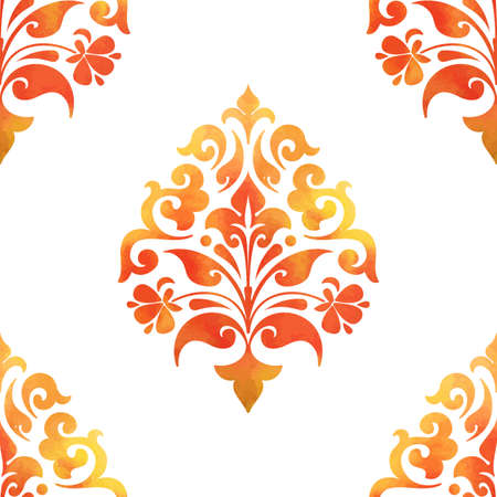 Vector damask seamless pattern element. Elegant luxury texture for wallpapers, backgrounds and page fill. Made with watercolors.のイラスト素材