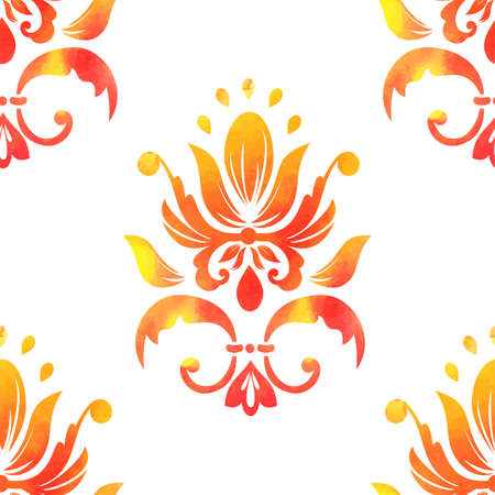 Vector damask seamless pattern element. Elegant luxury texture for wallpapers, backgrounds and page fill. Made with watercolors.のイラスト素材