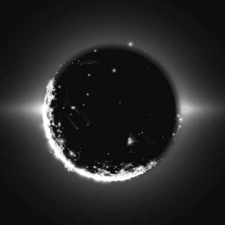 Abstract vector grayscale mesh background. Black hole or singularity. Futuristic technology style. Elegant background for business presentations. Flying debris. eps10のイラスト素材