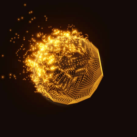 Abstract vector orange mesh background. Destroying of abstract comet. Futuristic technology style. Elegant background for business presentations. Flying debris. eps10のイラスト素材