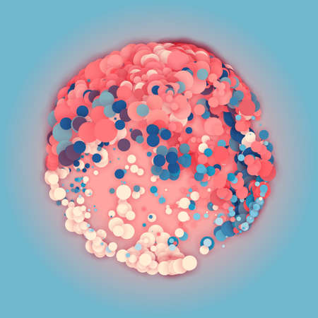 Array of colorful circles with shadows in form of sphere. Abstract background. Paper cut pieces. Vector dot sphere illustrationのイラスト素材