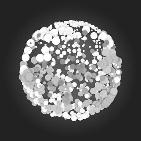 Array of grayscale circles with shadows in form of sphere. Abstract background. Paper cut pieces. Vector dot sphere illustrationのイラスト素材