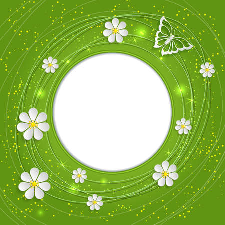 Invitation or wedding card with flower background and elegant floral elements. Green spring background.のイラスト素材