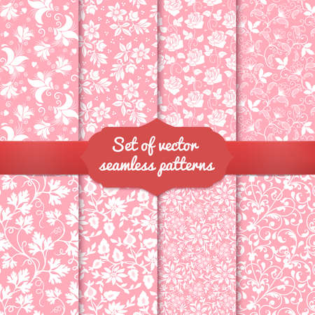 Set of vector flower seamless pattern backgrounds. Elegant textures for backgrounds, wallpapers etc.のイラスト素材
