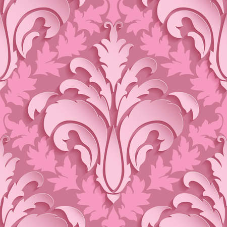 Vector damask seamless pattern element. Elegant luxury texture for wallpapers, backgrounds and page fill. 3D elements with shadows and highlights. Paper cut.のイラスト素材