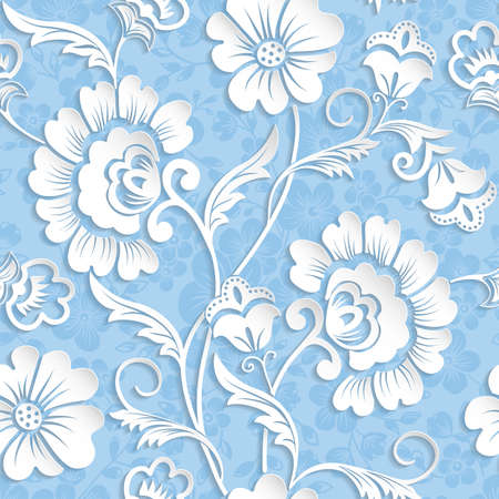 Vector flower seamless pattern element. Elegant texture for backgrounds. 3D elements with shadows and highlights. Paper cut.のイラスト素材