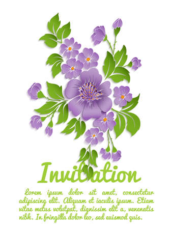 Vector spring background with volumetric flowers. Paper cut flowers on white background.のイラスト素材