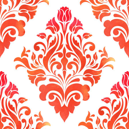 Vector damask seamless pattern element. Elegant luxury texture for wallpapers, backgrounds and page fill. Made with watercolors.のイラスト素材