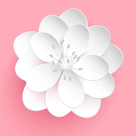 Vector paper cut sakura flower. Floral volumetric composition. Elegant element for invitaion cards.のイラスト素材