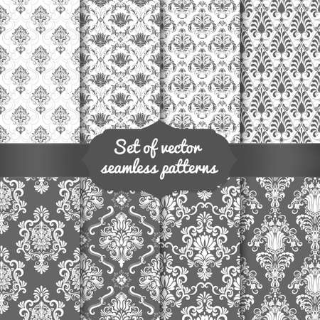 Set of vector damask seamless pattern backgrounds. Classical luxury old fashioned damask ornament, royal victorian seamless texture for wallpapers, textile, wrapping. Exquisite floral baroque templateのイラスト素材