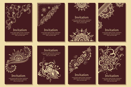 Set of wedding invitations and announcement cards with ornament in Arabian style. Arabesque pattern. Eastern ethnic ornament. Elegant texture for backgrounds. Design template.のイラスト素材