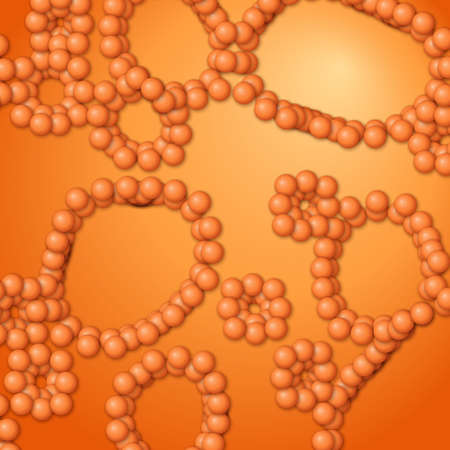 Array of spheres with soft shadows on the orange background. Abstract background with organic structures.のイラスト素材