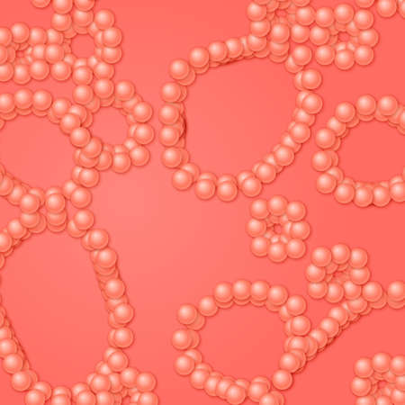 Array of spheres with soft shadows on the light red background. Abstract background with organic structures.のイラスト素材