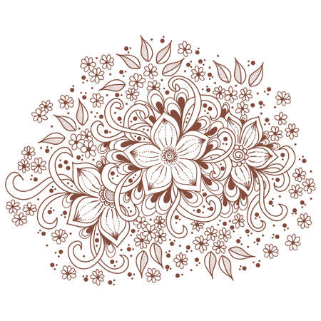 Vector illustration of mehndi ornament. Traditional indian style, ornamental floral elements for henna tattoo, stickers, mehndi and yoga design, cards and prints. Abstract floral vector illustration.のイラスト素材