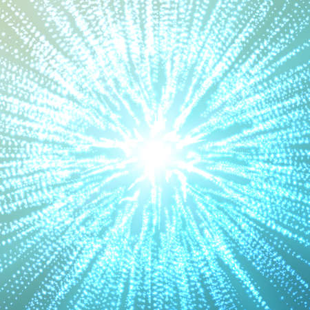 Abstract vector blue space background. Explosion of sphere with glowing particles. Futuristic technology style. Elegant background for business presentations or gift cards.のイラスト素材