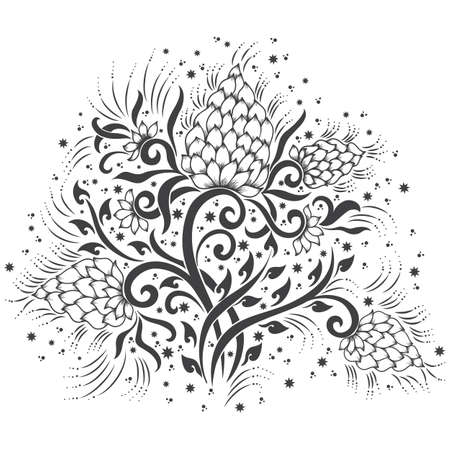 Vector illustration of mehndi ornament. Traditional indian style, ornamental floral elements for henna tattoo, stickers, mehndi and yoga design, cards and prints. Abstract floral vector illustration.のイラスト素材