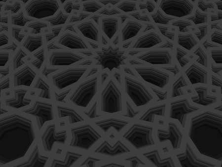 abstract volumetric geometric background. Based on islamic ethnic ornaments. 3d extruded ornament elements. Elegant background for cards, invitations etc.のイラスト素材