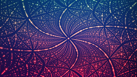 Abstract vector background. Matrix of glowing stars with illusion of depth and perspective. Abstract futuristic space background.のイラスト素材