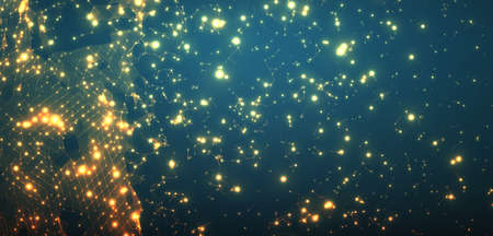 Abstract vector space background. Explosion of glowing particles. Futuristic technology style. Elegant background for business presentations.のイラスト素材