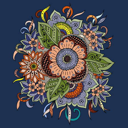 Vector illustration of mehndi ornament. Traditional indian style, ornamental floral elements for henna tattoo, stickers, mehndi and yoga design, cards and prints. Abstract floral vector illustration.のイラスト素材