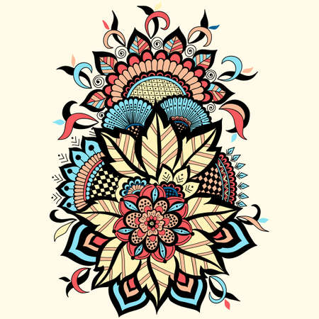 Vector illustration of mehndi ornament. Traditional indian style, ornamental floral elements for henna tattoo, stickers, mehndi and yoga design, cards and prints. Abstract floral vector illustration.のイラスト素材