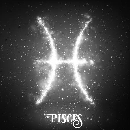 Vector abstract zodiac sign Pisces on a dark background of the space with shining stars. Nebula in form of zodiac sign Pisces. Abstract glowing zodiac sign Pisces, The Fish Greek: Ikhthyesのイラスト素材