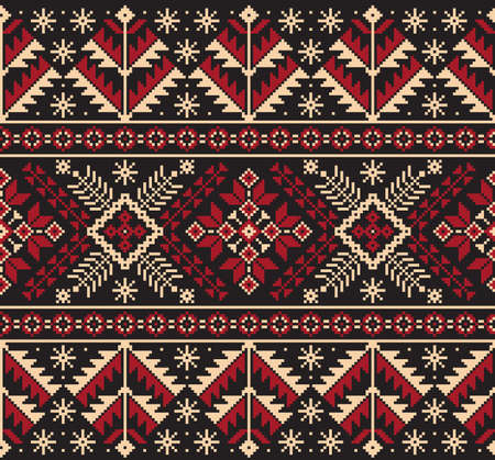 Vector illustration of Ukrainian folk seamless pattern ornament. Ethnic ornament. Border element. Traditional Ukrainian, Belarusian folk art knitted embroidery pattern - Vyshyvankaのイラスト素材