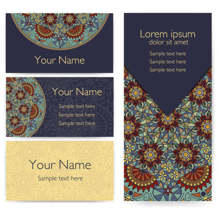 Invitation, cards with ethnic arabesque elements. Arabesque style design. Zentangle elements. Business cards.のイラスト素材