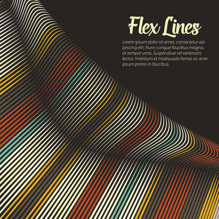 Vector Warped lines background. Flexible stripes twisted as silk forming volumetric folds. Colorful stripes with variable width. Modern abstract creative backdrop.のイラスト素材