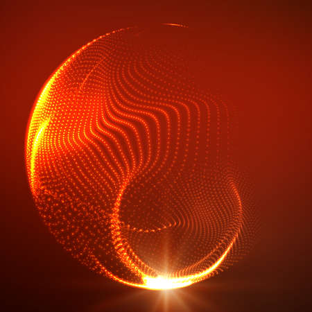 Abstract vector destroyed mesh spheres. Sphere breaking apart into points. Futuristic technology style. Flying point debrises. Elegant background for business presentations. eps10のイラスト素材