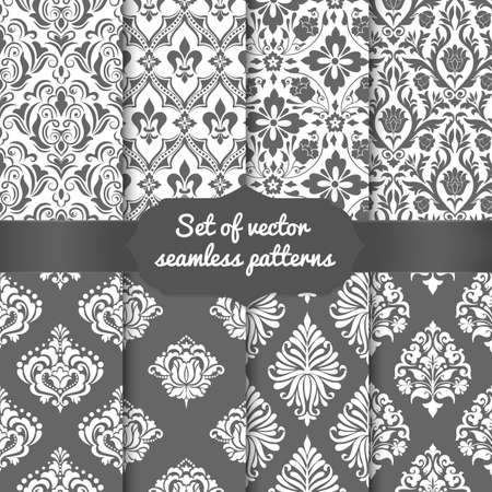 Set of vector damask seamless pattern elements. Classical luxury old fashioned damask ornaments, royal victorian seamless texture for wallpapers, textile, wrapping. Exquisite floral baroque templates.のイラスト素材