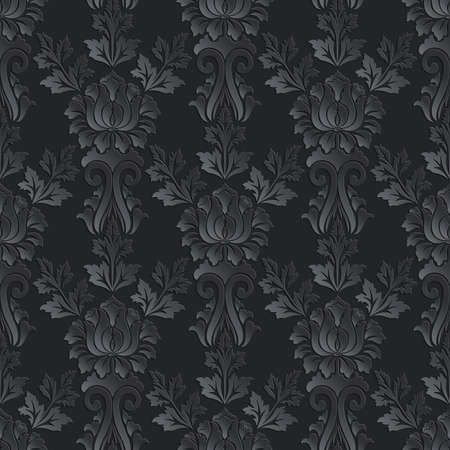 Vector damask seamless pattern dark background. Elegant luxury texture for wallpapers, backgrounds and page fill. 3D elements with shadows and highlights. Paper cut.のイラスト素材