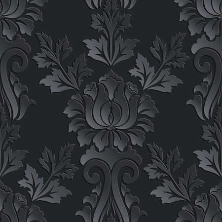 Vector damask seamless pattern dark element. Elegant luxury texture for wallpapers, backgrounds and page fill. 3D elements with shadows and highlights. Paper cut.のイラスト素材