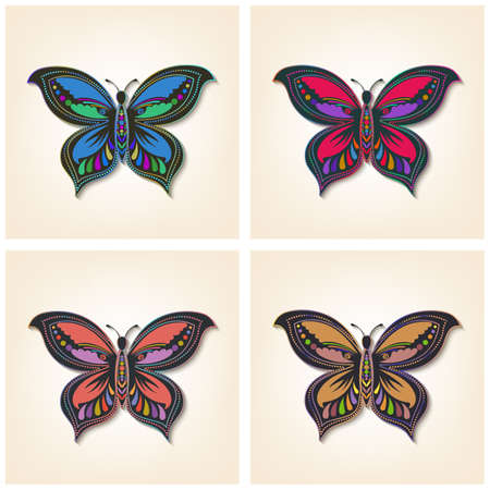 Set of vector butterflies. Elegant insects. Entomological collection of detailed hand drawn butterflies.のイラスト素材
