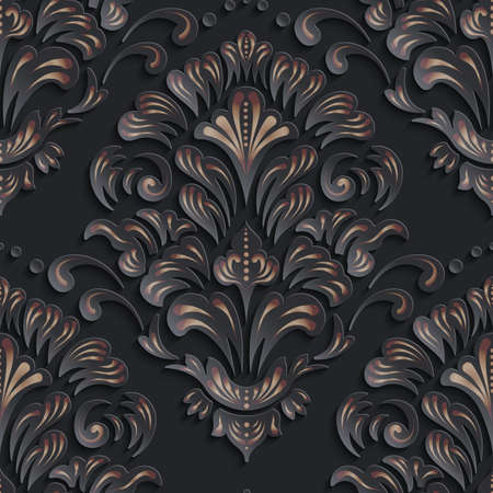 Vector damask seamless pattern element. Elegant luxury texture for wallpapers, backgrounds and page fill. 3D elements with shadows and highlights. Paper cut.のイラスト素材