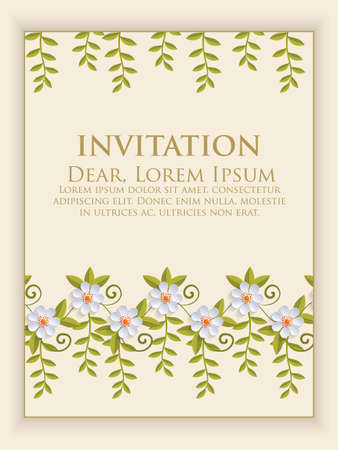 Wedding invitation card. Vector invitation card with elegant flower elements with text. Beautiful templates for invitation, gift or greeting card design.のイラスト素材
