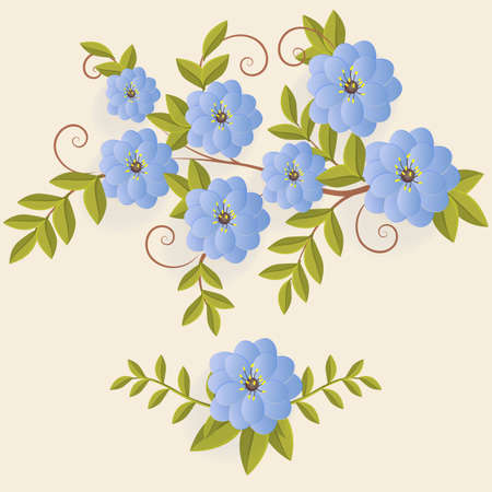 Vector floral design element for page decoration. Flowers with leaves. On the light background. Elegant flower composition. Volumetric flowers.のイラスト素材