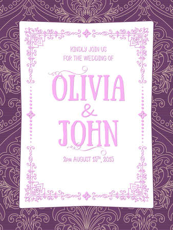 Wedding invitation and announcement card with vintage background artwork. Elegant ornate damask background. Elegant floral abstract ornament. Design template.のイラスト素材