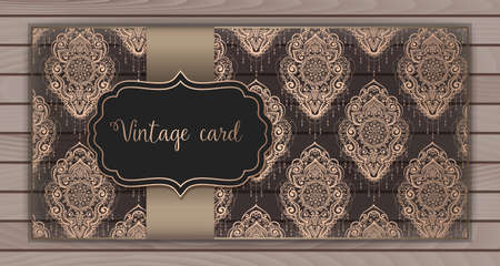 Invitation, cards with damask background. Arabesque style design. On wooden background. Business cards. eps10のイラスト素材