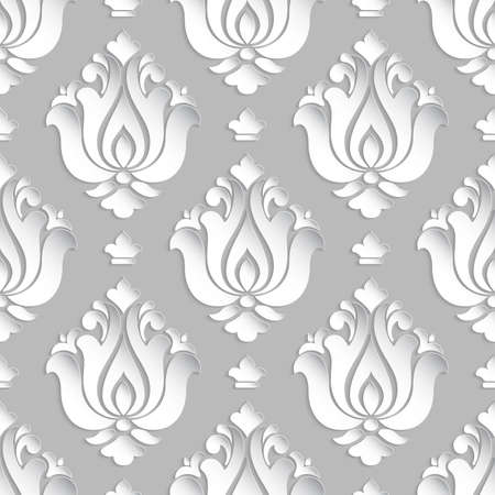 Vector damask seamless pattern background. Elegant luxury texture for wallpapers, backgrounds and page fill. 3D elements with shadows and highlights. Paper cut.のイラスト素材