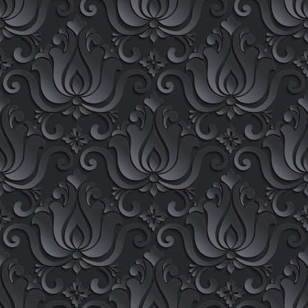 Vector damask seamless pattern background. Elegant luxury texture for wallpapers, backgrounds and page fill. 3D elements with shadows and highlights. Paper cut.のイラスト素材