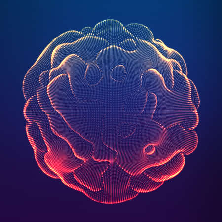 Abstract vector colorful mesh on dark background. Futuristic style card. Elegant background for business presentations. Corrupted point sphere. Chaos aesthetics.のイラスト素材
