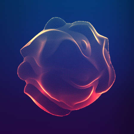 Abstract vector colorful mesh on dark background. Futuristic style card. Elegant background for business presentations. Corrupted point sphere. Chaos aesthetics.のイラスト素材