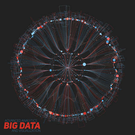 Big data round visualization. Futuristic infographic. Information aesthetic design. Visual data complexity. Complex data threads graphic visualization. Social network representation. Abstract graph.のイラスト素材